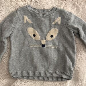Tea collection knit 100% cotton Gray Fox Face Sweater